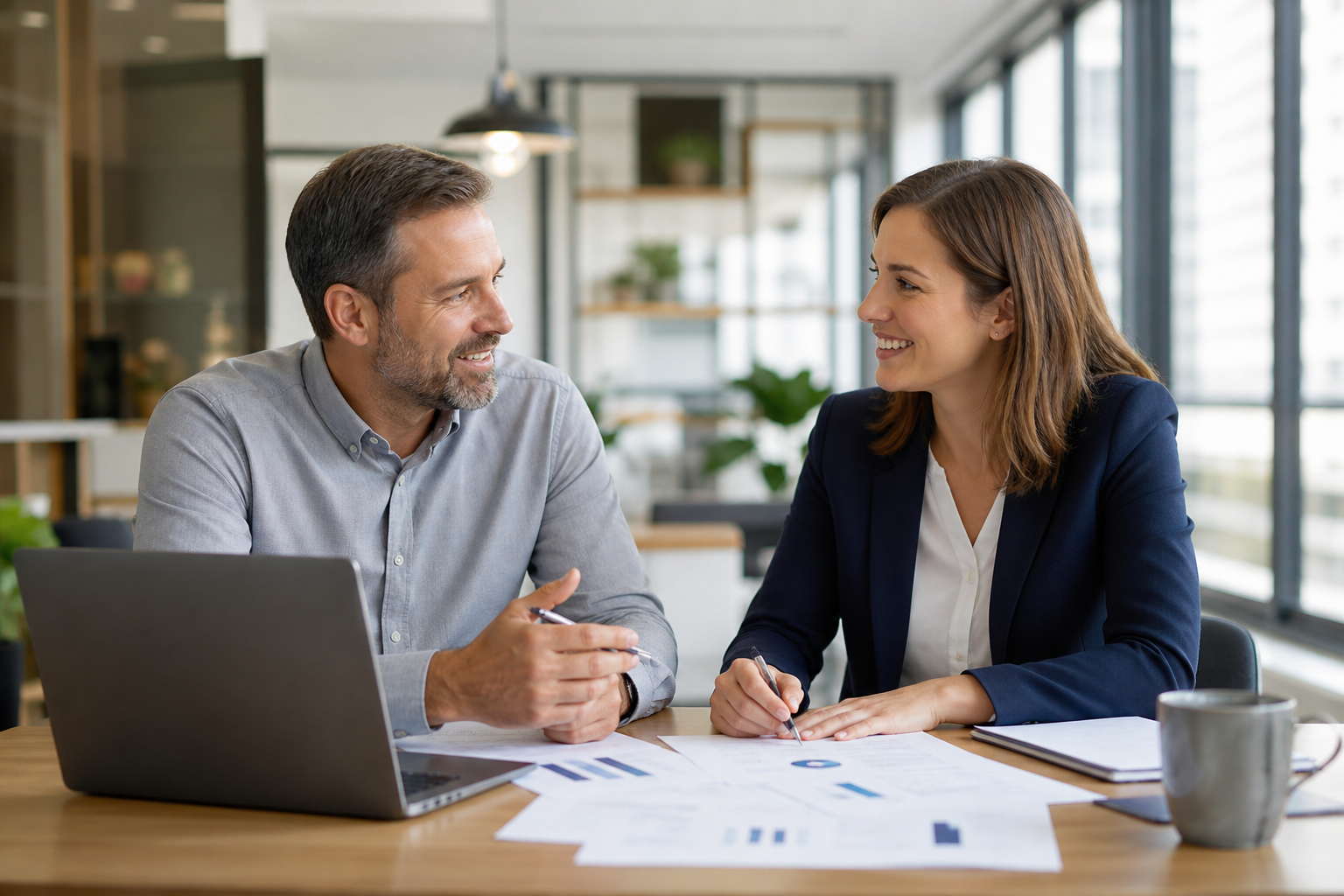 Two RRH Advisory advisers reviewing management accounts together